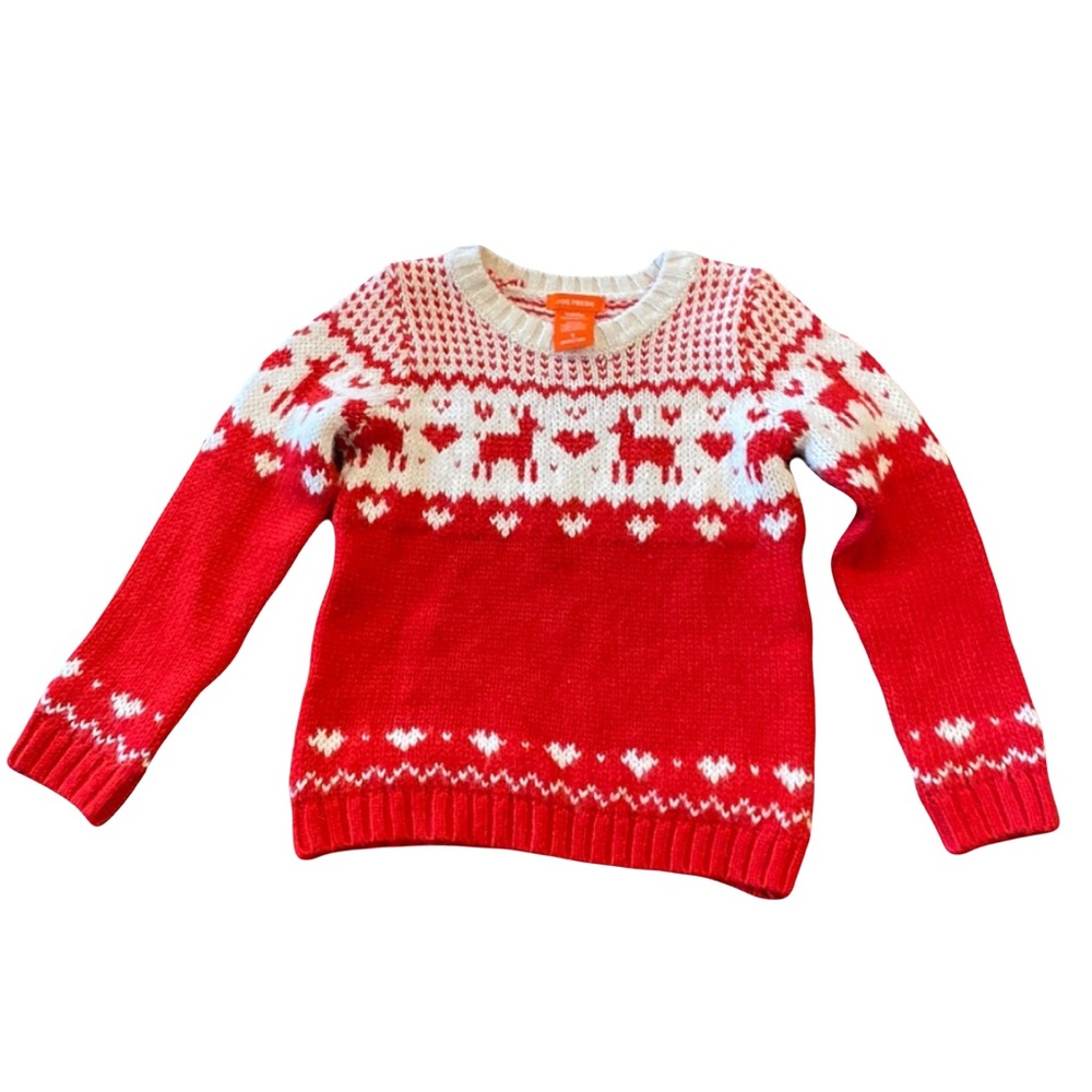 Joe Fresh sweater Red & White Reindeer winter girls Sweater